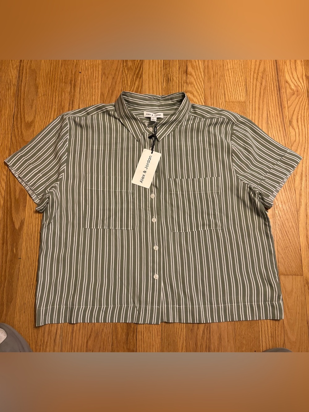 Alex & Jordan Women’s Striped Button Up Blouse - Sage/White - Large